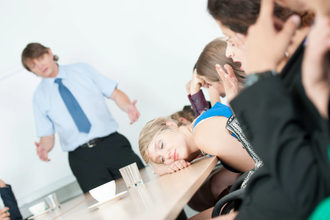 meeting, boring meeting, talk too much, sleeping woman, bored business meeting