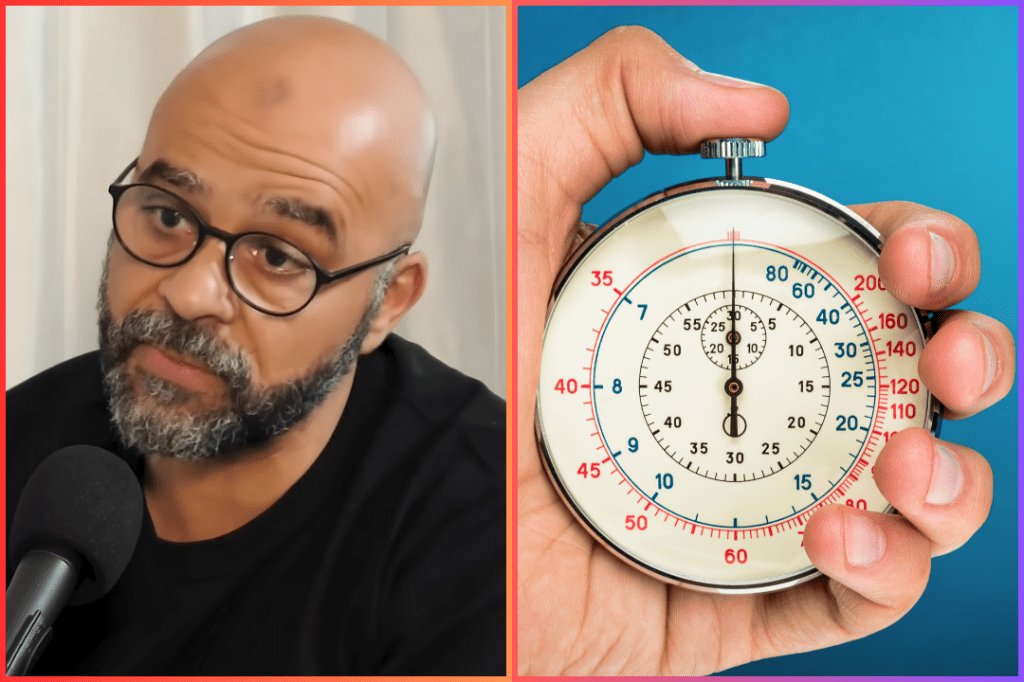 man, speaking, timer, time, reset