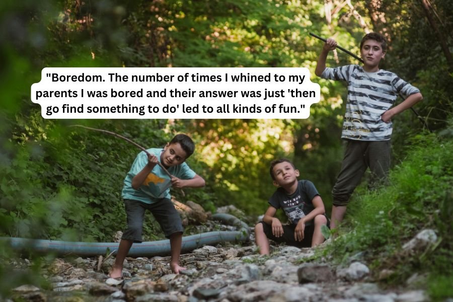 kids playing in the woods