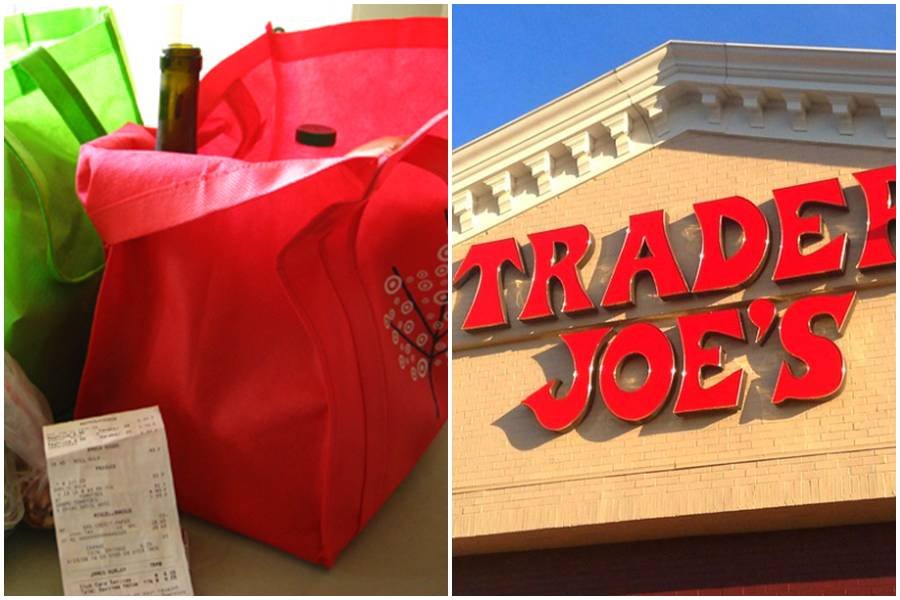 trader joe's, grocery bags, wine, grocery store, shopping enviornment